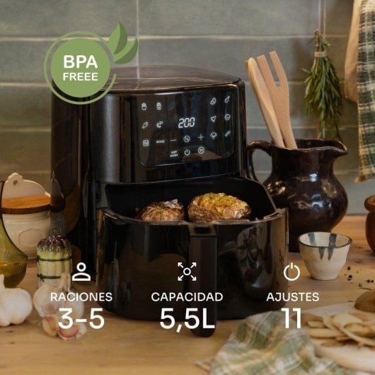 Freidora de Aire Mellerware Crunchy Plus 5,5L 1500W con 11 Menús y Temporizador