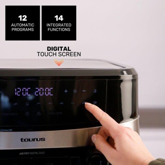 Freidora de Aire Taurus Air Fryer Digital Duo 9L 2600W 2 Cestas 12 Programas