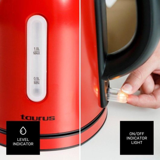 Hervidor Eléctrico Taurus Vintage Compact Red 2400W 1L Base 360°