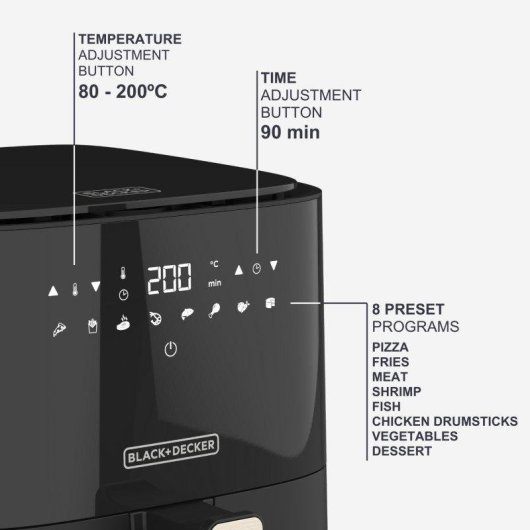 Freidora de Aire Black+Decker BXAF5000E 5L 1450W 8 Programas Compacta