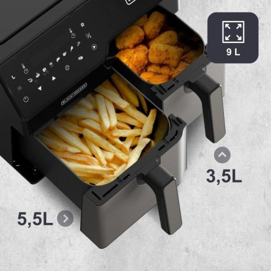 Freidora de Aire Doble Black & Decker BXAF9000E 9L 2500W con Double Cooking y Pantalla Táctil