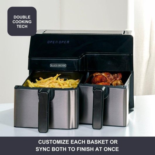 Freidora de Aire Doble Black & Decker BXAF9000E 9L 2500W con Double Cooking y Pantalla Táctil