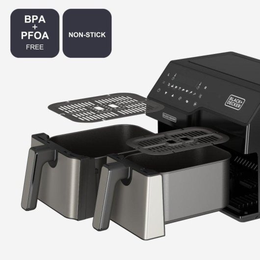 Freidora de Aire Doble Black & Decker BXAF9000E 9L 2500W con Double Cooking y Pantalla Táctil