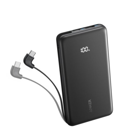 Power Bank Anker Zolo 10.000 mAh, 30W, 1 USB-C, 1 Cable retráctil USB-C, 1 USB-A Negro