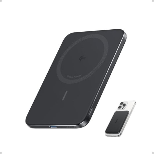 Power bank Anker Nano 5.000 mAh ultrafino, 15W Qi2 carga inalámbrica, Compatible con MagSafe, Negro