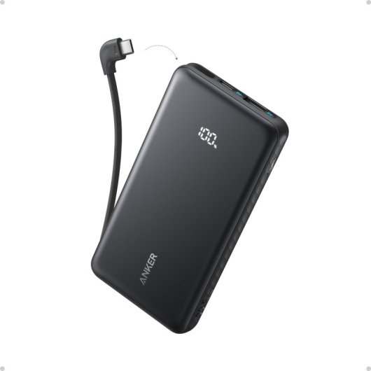 Power Bank Anker 20.000 mAh, 22.5W, 1 USB-C, 1 Cable retráctil USB-C, 1 USB-A Negro