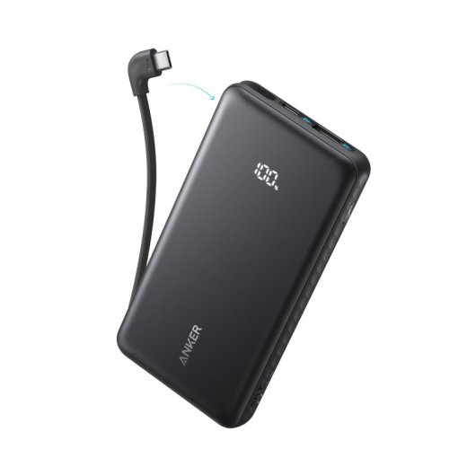 Power Bank Anker 20.000 mAh, 22.5W, 1 USB-C, 1 Cable retráctil USB-C, 1 USB-A Negro