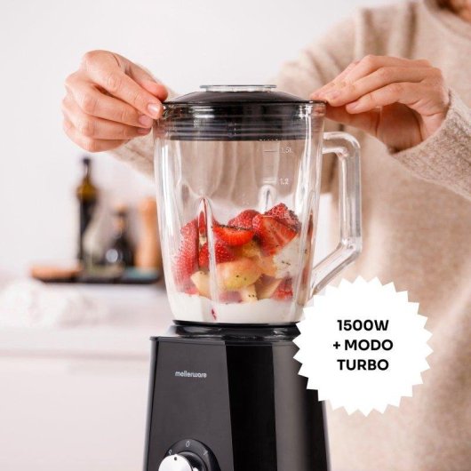 Batidora de vaso Mellerware Mixy! 1500W Turbo 1.5L jarra 2 velocidades Cuchillas de 6 hojas