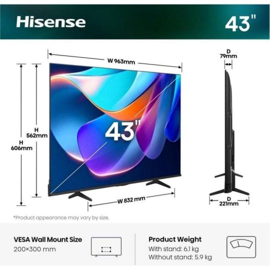 TV Hisense LED 55A6S 55" 4K UltraHD 60Hz Smart TV VIDAA HDR10 Dolby Vision IQ