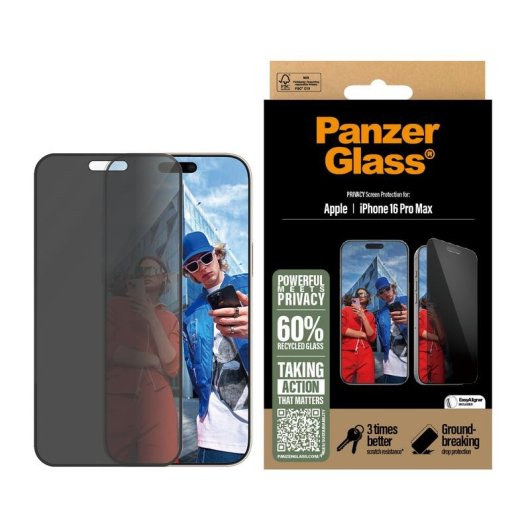 Protector de pantalla PanzerGlass iPhone 16 Pro Max Privacidad 2 vías Ultra-Wide Fit