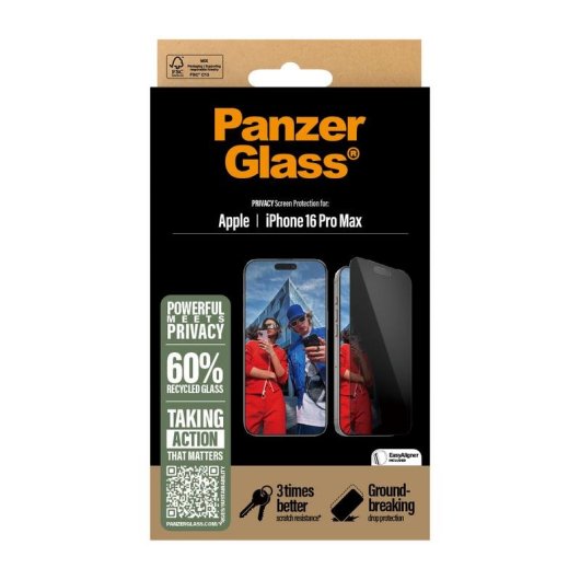 Protector de pantalla PanzerGlass iPhone 16 Pro Max Privacidad 2 vías Ultra-Wide Fit