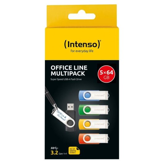 Memoria USB Intenso Office Line 64 GB USB-A 3.2 Gen 1 Multicolor 5 unidades