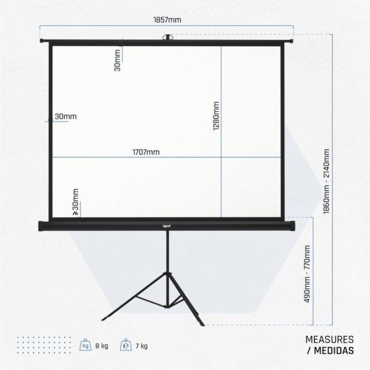 Schermo di proiezione Iggual 84" 176x134 cm con treppiede e borsa