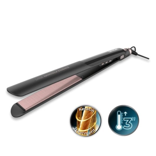 Plancha de Pelo Keratina Cecotec Lisse NanoSilk Essence Black 230ºC Autoapagado Bolsa de Viaje Negro