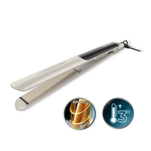 Plancha de Pelo Cerámica Cecotec Lisse NanoSilk Essence 230ºC Autoapagado Bolsa Viaje Champagne