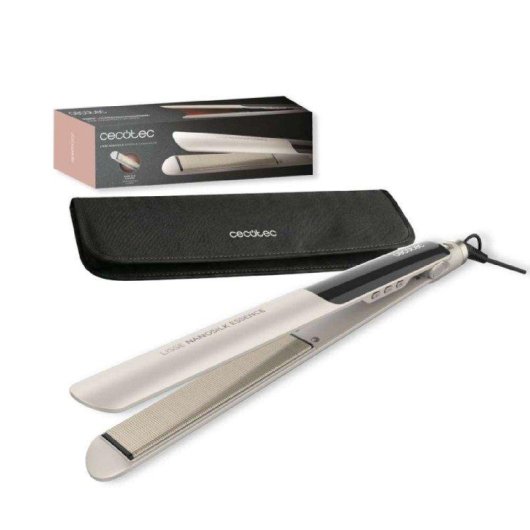 Plancha de Pelo Cerámica Cecotec Lisse NanoSilk Essence 230ºC Autoapagado Bolsa Viaje Champagne