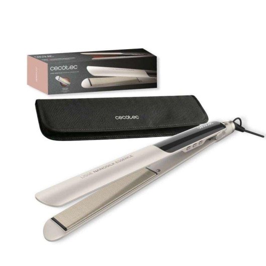 Plancha de Pelo Cerámica Cecotec Lisse NanoSilk Essence 230ºC Autoapagado Bolsa Viaje Champagne