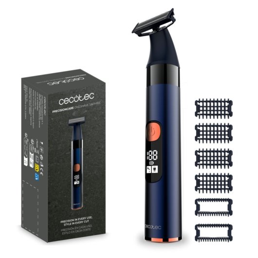 Tondeuse Barbe Cecotec PrecisionCare OneShave Saphire Sans Fil 90min Étanche 6 Sabots