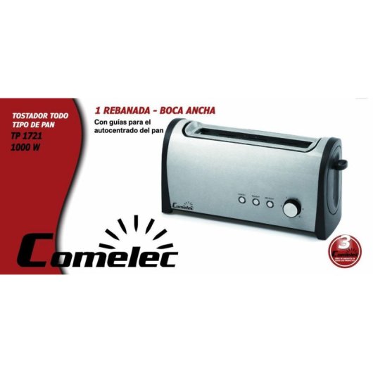 Grille-pain Comelec TP 1721 1 Fente Longue 1000W 6 Niveaux Inox