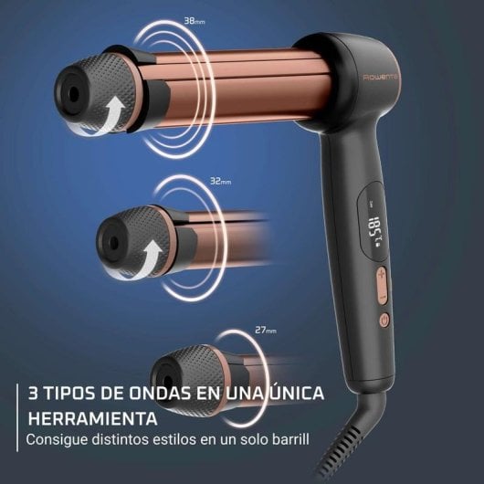 Rizador de Pelo Rowenta 3 en 1 Cerámico Barril Ajustable 27/32/38 mm 150-210 °C 4 Ajustes
