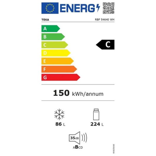 Frigorífico Combi Teka RBF 54640 WH Total No Frost 188 cm 310 L C Blanco