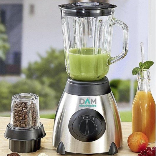 Batidora Dam Electronics 2 en 1 1,5L 1500W Cuchillas Inox Vaso Auxiliar