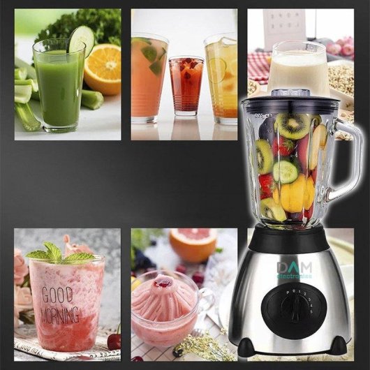 Batidora Dam Electronics 2 en 1 1,5L 1500W Cuchillas Inox Vaso Auxiliar