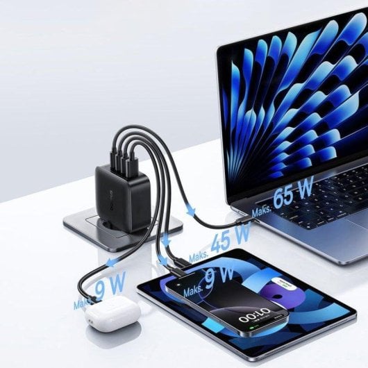 Carregador Rápido Baseus EnerFill FH11 GaN 140W EU Preto Cósmico