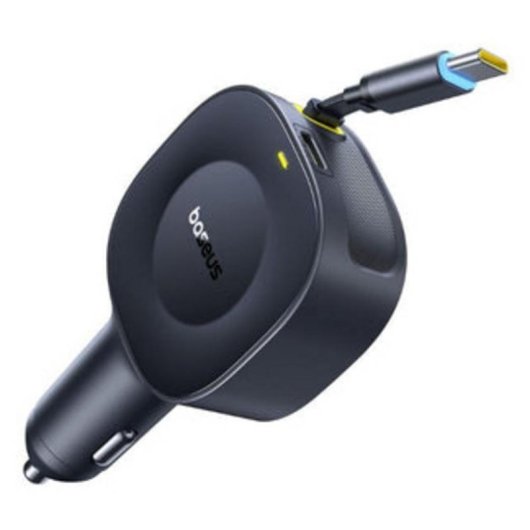 Carregador Auto Baseus PrimeTrip VR2 com Cabo Retrátil C+C 30W Preto Cósmico