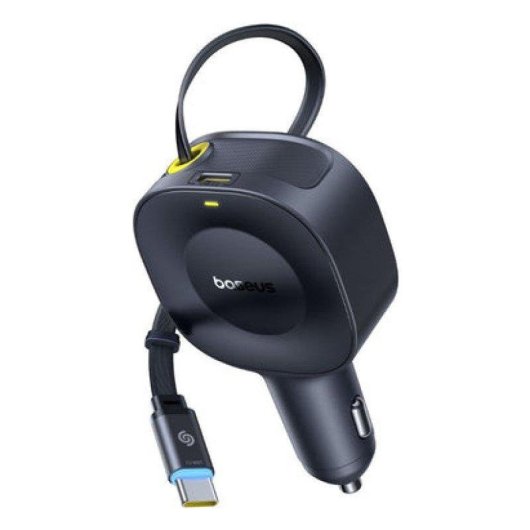 Carregador Auto Baseus PrimeTrip VR2 com Cabo Retrátil C+C 30W Preto Cósmico