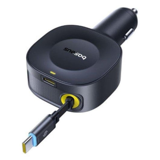 Carregador Auto Baseus PrimeTrip VR2 com Cabo Retrátil C+C 30W Preto Cósmico