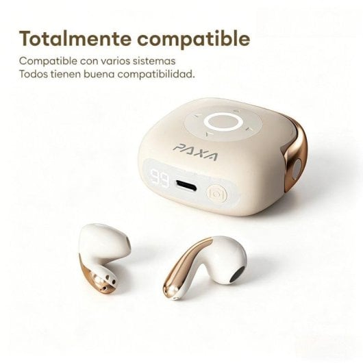 Auriculares Paxa-su6 Bluetooth sem fios com controlo remoto, chamadas e fotos remotas bege
