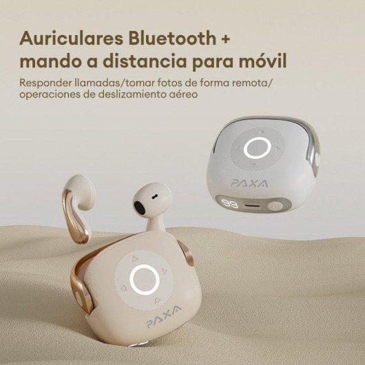 Auriculares Paxa-su6 Bluetooth sem fios com controlo remoto, chamadas e fotos remotas bege