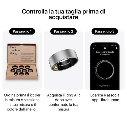 Anello intelligente Ultrahuman Ring AIR Bluetooth Titanio Autonomia 6 giorni Android iOS Ricarica wireless