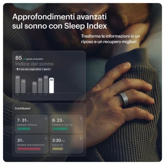 Anello intelligente Ultrahuman Ring AIR Bluetooth Titanio Autonomia 6 giorni Android iOS Ricarica wireless