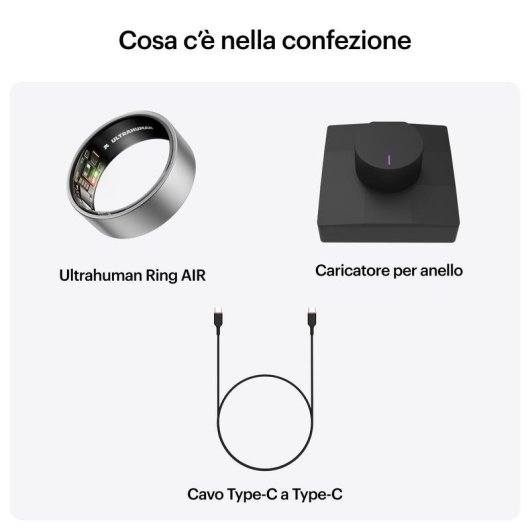 Anello intelligente Ultrahuman Ring AIR Bluetooth Titanio Autonomia 6 giorni Android iOS Ricarica wireless