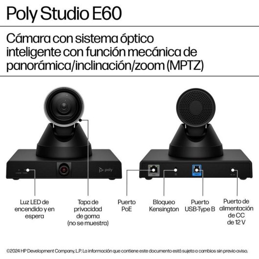 Cámara de videoconferencia Poly Studio E60 4K con zoom óptico 12x y MPTZ