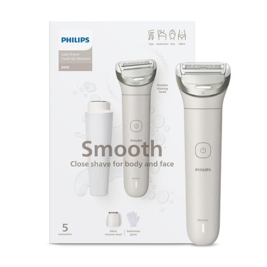 Rasoio Corpo Philips Lady Shaver Series 8000 BRL159/00 Senza Fili 100min Funzionamento a Umido 6 Accessori