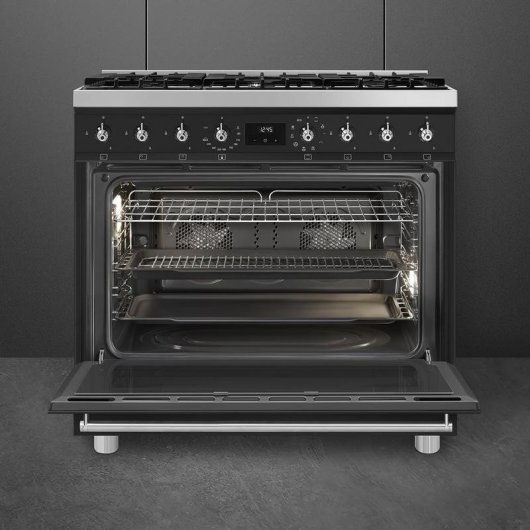 Cocina Smeg Symphony C9GMMB2 Negro 6 Zonas Gas Horno Eléctrico