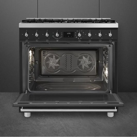 Cocina Smeg Symphony C9GMMB2 Negro 6 Zonas Gas Horno Eléctrico