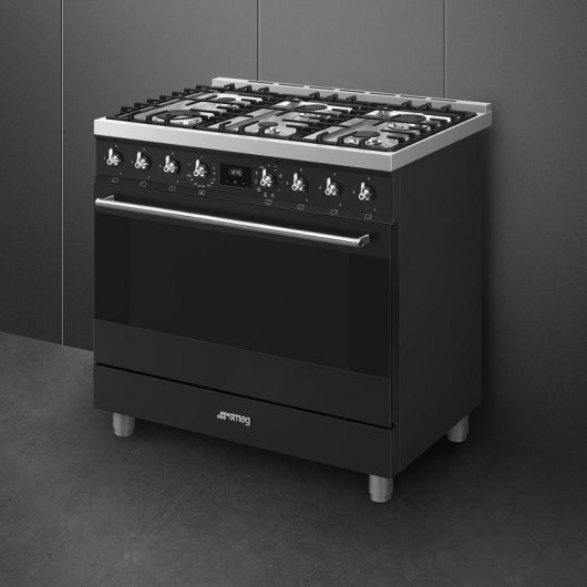 Cocina Smeg Symphony C9GMMB2 Negro 6 Zonas Gas Horno Eléctrico