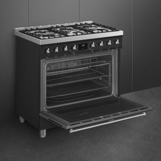 Cocina Smeg Symphony C9GMMB2 Negro 6 Zonas Gas Horno Eléctrico