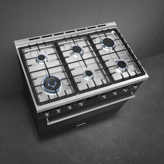 Cocina Smeg Symphony C9GMMB2 Negro 6 Zonas Gas Horno Eléctrico