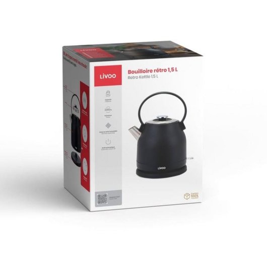 Tetera eléctrica LIVOO DOD202N 1.5 L 2200 W Negro Aço inoxidável Sem fios