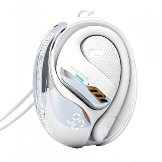 Auriculares Bluetooth Paxa Tf-t55 sem fios com gancho de orelha, som envolvente branco