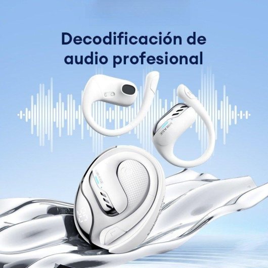 Auriculares Bluetooth Paxa Tf-t55 sem fios com gancho de orelha, som envolvente branco
