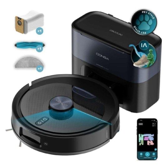 Robot Aspirador y Fregasuelos Cecotec Conga Y90 Dark con Autovaciado Navegación Láser 25.000 Pa