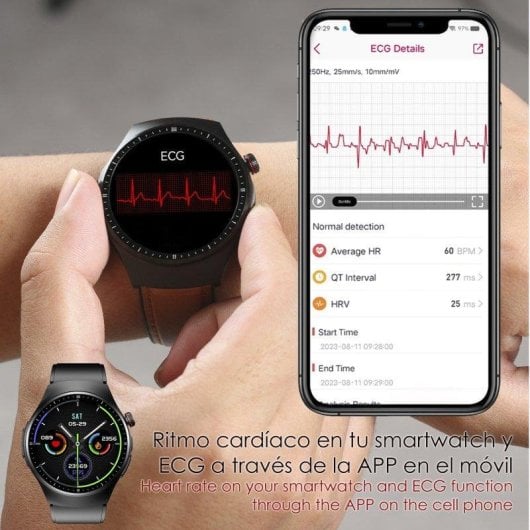 Dam Electronics Smartwatch TK25 Bluetooth 1,36'' IPS Nero IP67 ECG Glucosio