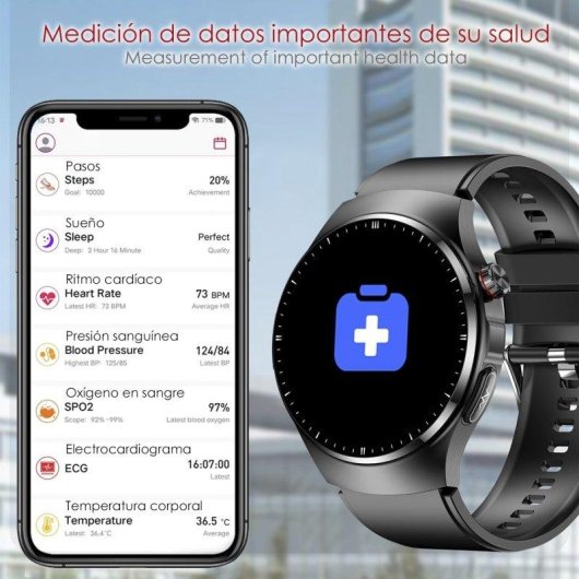 Dam Electronics Smartwatch TK25 Bluetooth 1,36'' IPS Nero IP67 ECG Glucosio