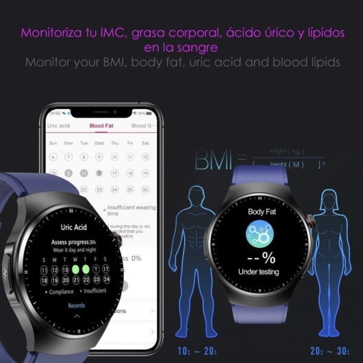 Dam Electronics Smartwatch TK25 Bluetooth 1,36'' IPS Nero IP67 ECG Glucosio